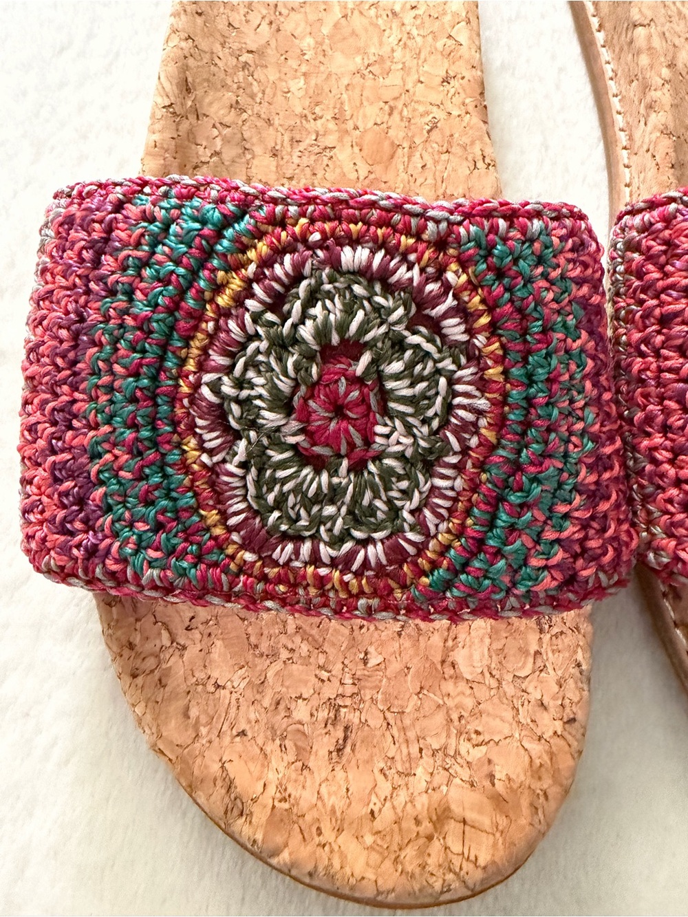 The Sak Multicolor Crochet Sunset Stripe Medallion Cork Slide Sandals, NWOT - Picture 3 of 11